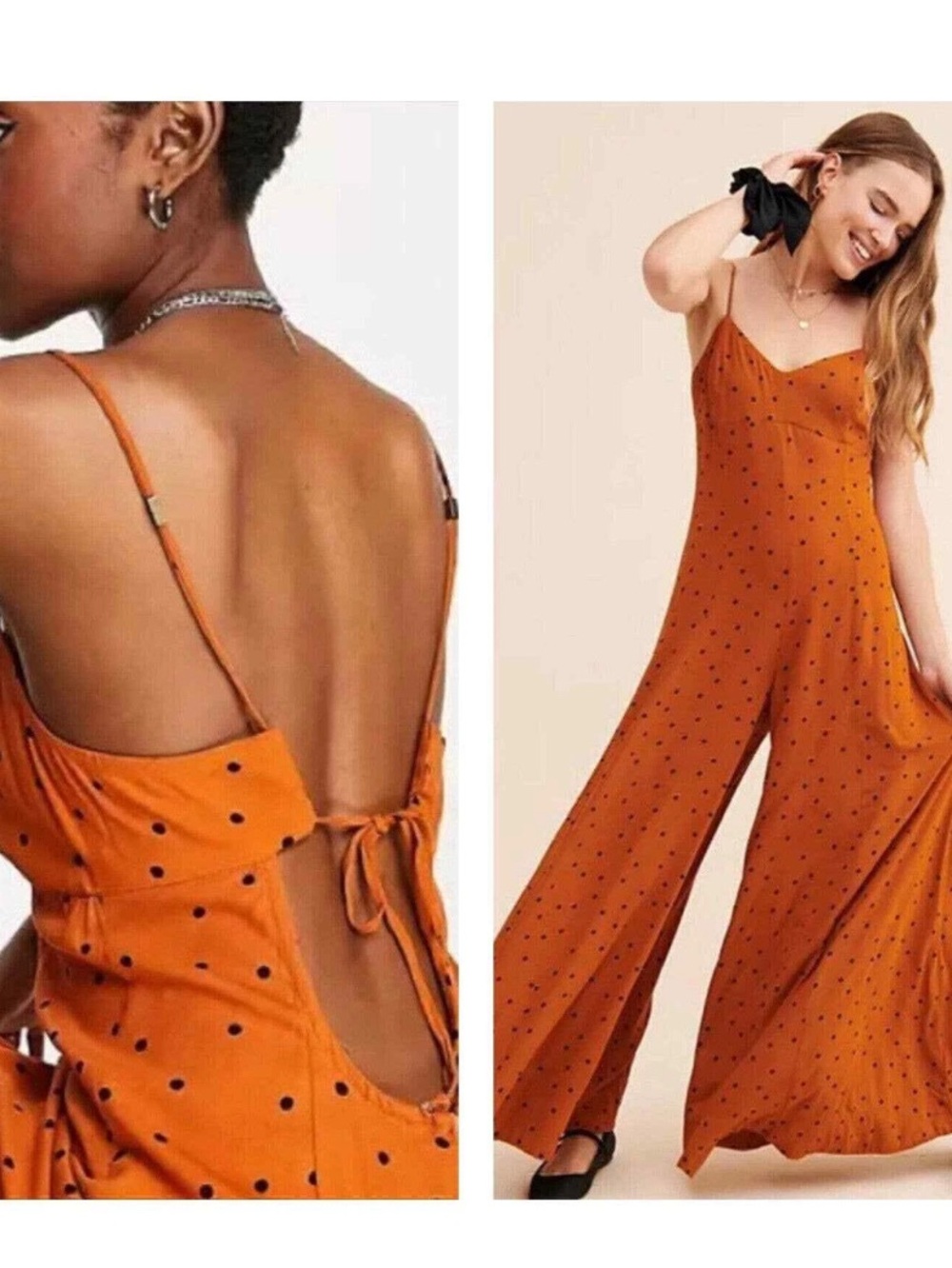 Free People Rust polka dot romper size small